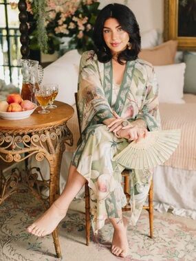 Fleur De Soleil Opera Duster Kimono Robe w/ Florals
